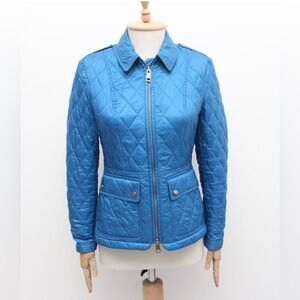 NEW Burberry Ivymoore Vibrant Blue Quilted Check Jacket Coat Blazer Size L/G